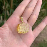 Natural Amber Flower Carved Pendant Necklace
