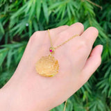 Natural Amber Flower Carved Pendant Necklace