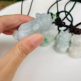 Natural Myanmar Emerald Lucky Pixiu Jade Pendant Necklace