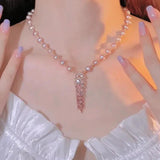 Freshwater Pearl Necklace Zircon Pendant Fine Jewelry for Women