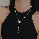 HECAN Pearl Starry Butterfly Pendant Sweater Necklace