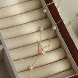 HECAN Pearl Starry Butterfly Pendant Sweater Necklace