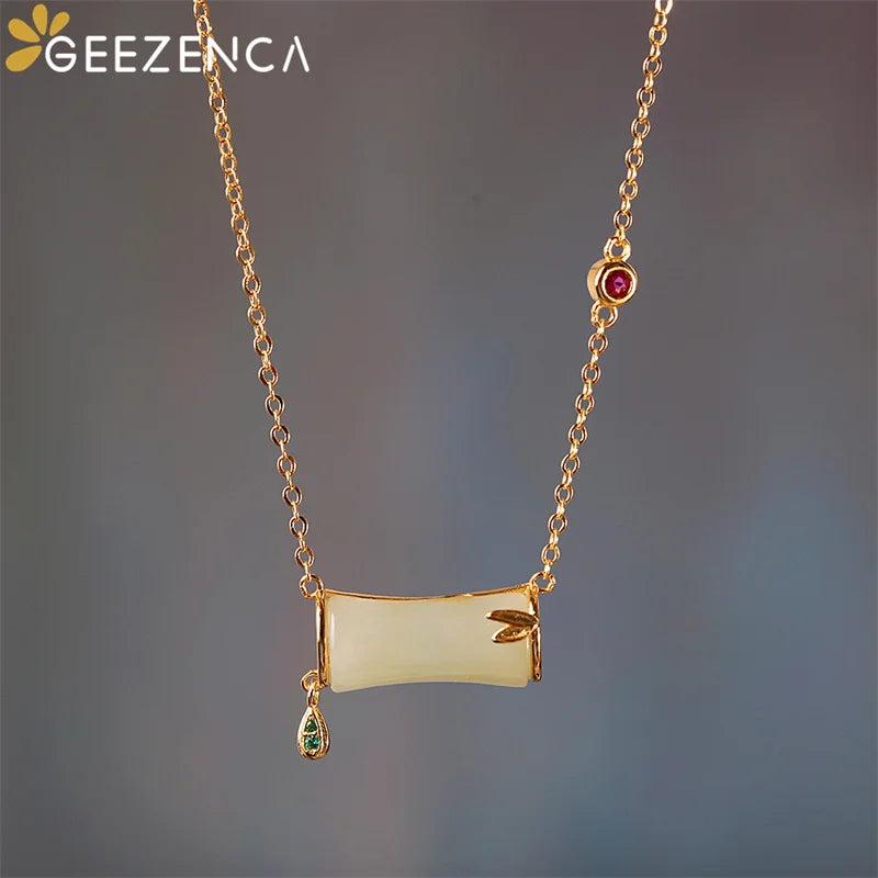 925 Silver Plated Jade Bamboo Necklace Romantic Choker