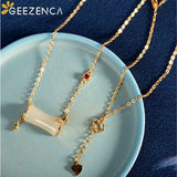 925 Silver Plated Jade Bamboo Necklace Romantic Choker