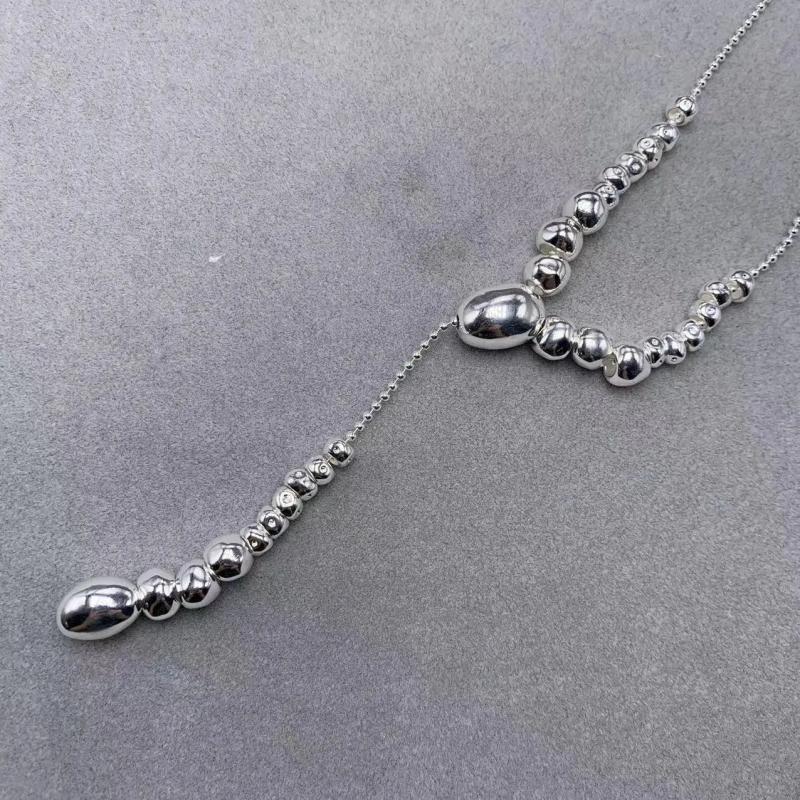 Electroplating 925 Silver Beads Necklace Long Jewelry Gift
