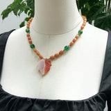 Real Stone Aventurine Agate Leaf Pendant Orange Green Necklace Women Jewelry