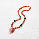 Real Stone Aventurine Agate Leaf Pendant Orange Green Necklace Women Jewelry