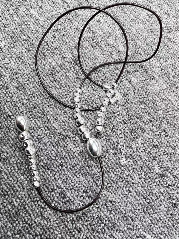 Electroplated 925 Silver Beads Rope Necklace Jewelry