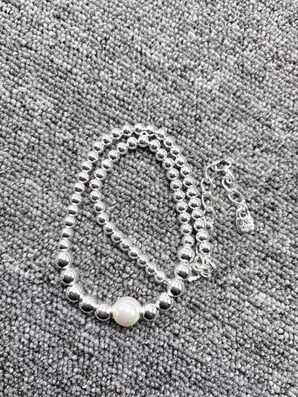 Electroplated 925 Silver Pearl Bead Necklace Jewelry Gift