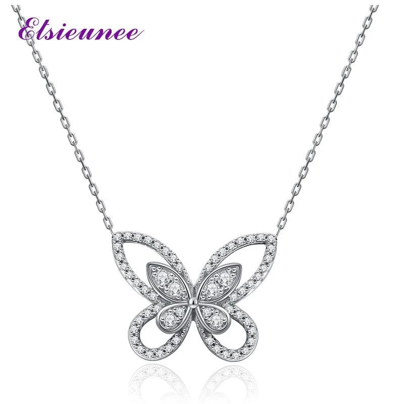 925 Silver Butterfly Moissanite Diamond Pendant Necklace