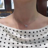 925 Silver Butterfly Moissanite Diamond Pendant Necklace