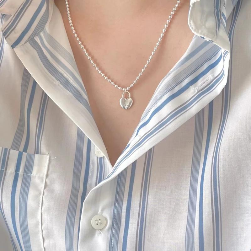 925 Silver Heart Pendant Chain Choker Necklace C-B506