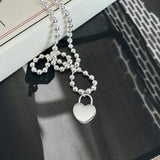 925 Silver Heart Pendant Chain Choker Necklace C-B506