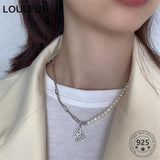925 Silver Pearl Butterfly Necklace for Women