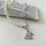 925 Silver Pearl Butterfly Necklace for Women