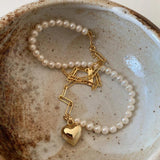 Real 925 Sterling Silver Pearl Heart Necklace Choker