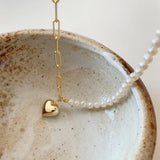 Real 925 Sterling Silver Pearl Heart Necklace Choker