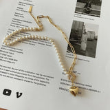 Real 925 Sterling Silver Pearl Heart Necklace Choker