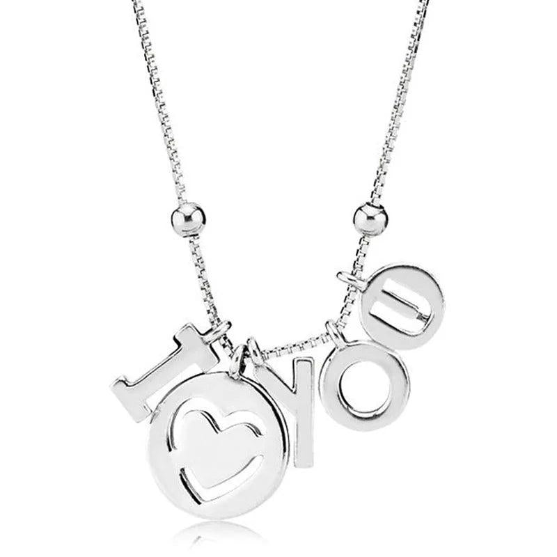 925 Sterling Silver I Love You Letter Beaded Necklace