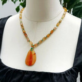 Real Stone Orange Green Necklace Agate Pendant Crystal Choker