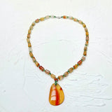 Real Stone Orange Green Necklace Agate Pendant Crystal Choker