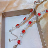 Noble Temperament Ruby Necklace with Diamonds 925 Silver