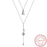 Lekani 925 Silver Long Pendant Necklace Double Chains Colorful Beads Crystals