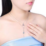 Lekani 925 Silver Long Pendant Necklace Double Chains Colorful Beads Crystals