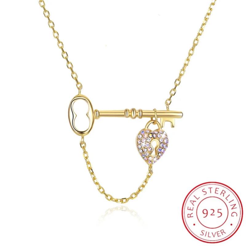 Lekani 925 Silver Crystal Heart Key Pendant Necklace