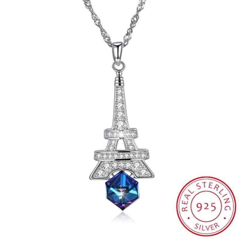 Lekani Crystals Tower Pendant Necklace S925 Silver Chain Collar
