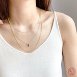925 Silver Bohemian Square Pendant Multi-layer Necklace Women Holiday Jewelry