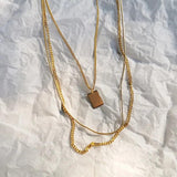925 Silver Bohemian Square Pendant Multi-layer Necklace Women Holiday Jewelry