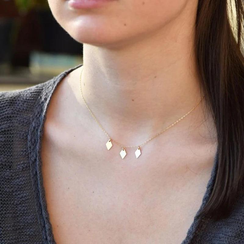 Boho Choker Necklace Filled Rhombus Pendant Collier Femme Kolye Collares