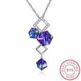 Lekani Crystals Purple Square Pendant Necklace 925 Silver Chain