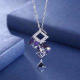 Lekani Crystals Purple Square Pendant Necklace 925 Silver Chain