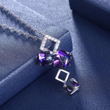 Lekani Crystals Purple Square Pendant Necklace 925 Silver Chain