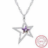 Lekani Crystals Double Stars Necklace 925 Silver Chain Max Collares