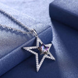 Lekani Crystals Double Stars Necklace 925 Silver Chain Max Collares