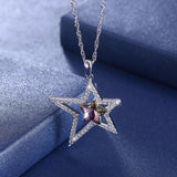 Lekani Crystals Double Stars Necklace 925 Silver Chain Max Collares