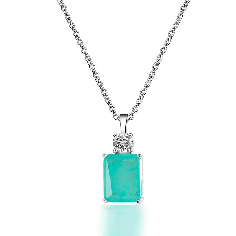 925 Silver 8*10mm Paraiba Pendant Necklace Wedding Anniversary