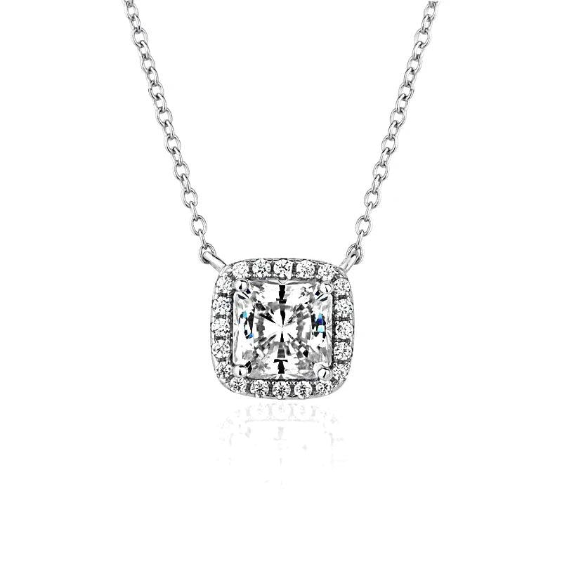 925 Silver Square Pendant Necklace with High Carbon Diamond for Wedding