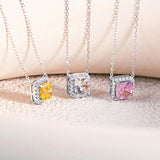 925 Silver Square Pendant Necklace with High Carbon Diamond for Wedding