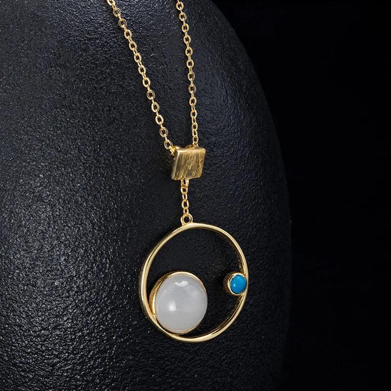 925 Silver Necklace Galaxy Hetian Jade Pendant