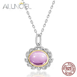 Amethyst 925 Silver Pendant Necklace Leaf Chain Romance Gift