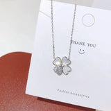 S925 Silver Clover Diamond Necklace with Mother Of Pearl Pendant