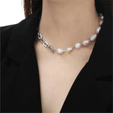 Baroque Pearl Beads Necklace Brass Plated Metal Women Jewelry Choker