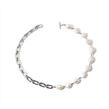 Baroque Pearl Beads Necklace Brass Plated Metal Women Jewelry Choker