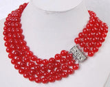 Charming Red Ruby Round Beads Gemstone Necklace
