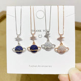 Stunning Silver Zircon Star Necklace with Diamond Planet