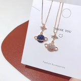 Stunning Silver Zircon Star Necklace with Diamond Planet